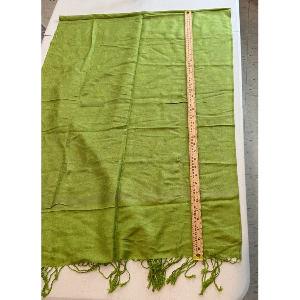 Pashmina 100% Pashmina Lime Green Fringed Wrap Scarf Shawl Regular 70x26